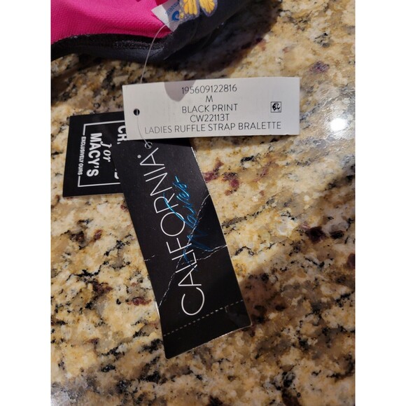 NWT California Waves Ruffle Bralette Bikini Top Juniors' M Black Print Back Hook - Picture 4 of 7